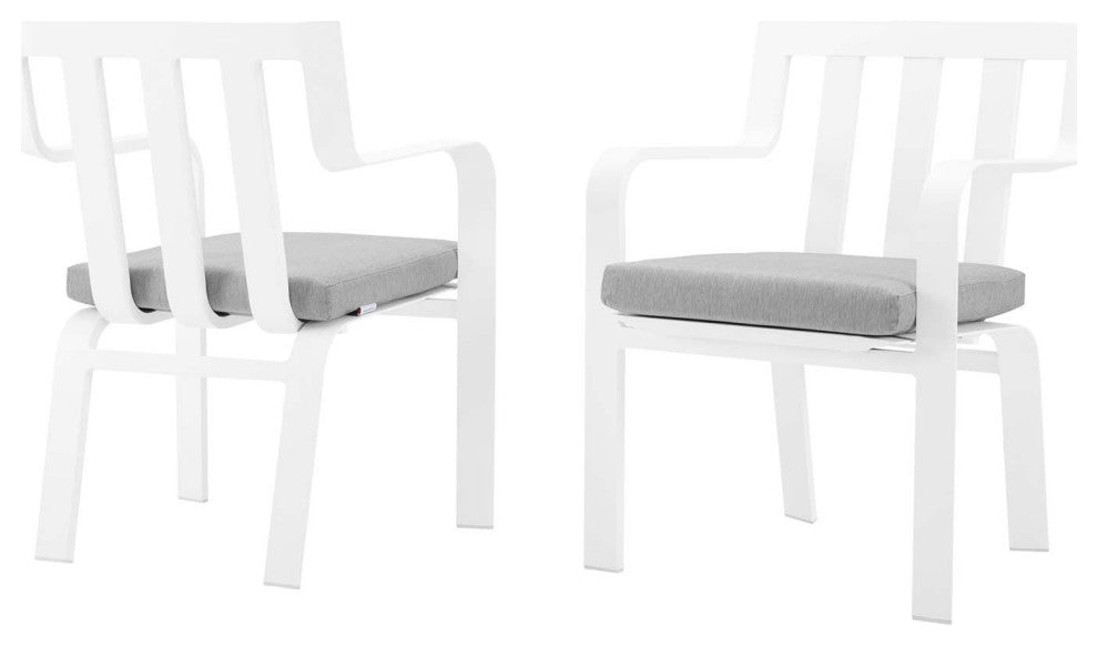 Lounge Chair Armchair, Set of 2, Aluminum, Metal, White Gray, Outdoor