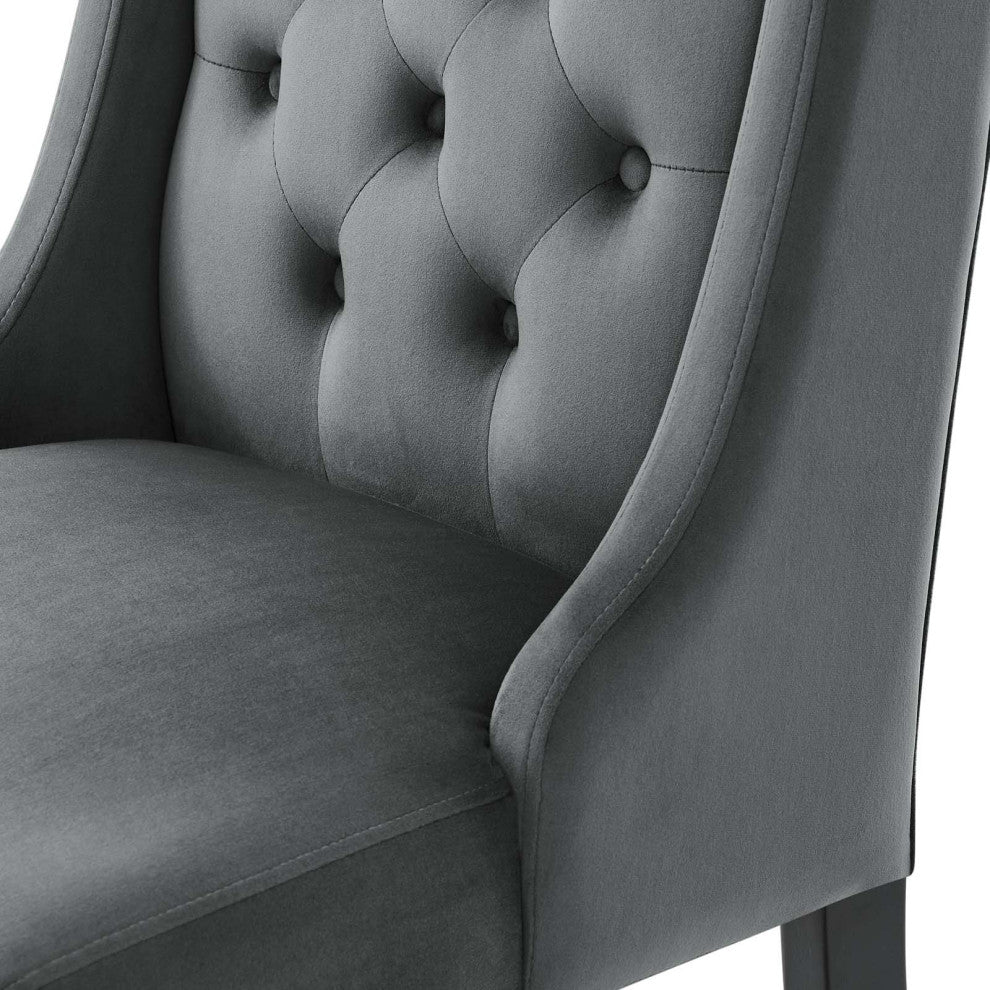 Side Dining Chair, Set of 2, Gray, Velvet, Modern, Cafe Bistro Hospitality