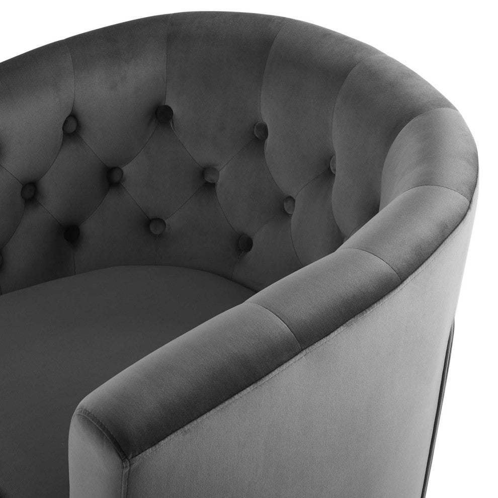 Tufted Armchair Accent Chair, Velvet, Dark Gray, Modern, Lounge Hospitality