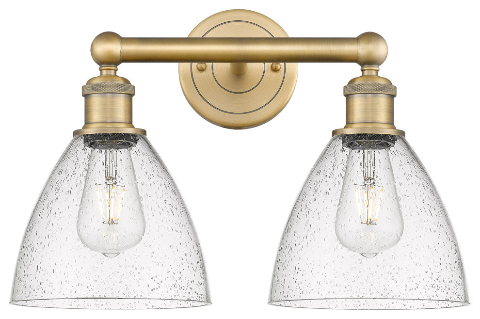 Bristol Glass 2-Light 17" Bath Vanity Light, Brushed Brass Finish, Seedy Shade