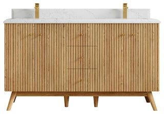 Pasadena Oak 60" Double Bathroom Vanity, White 1.5" Empira Quartz
