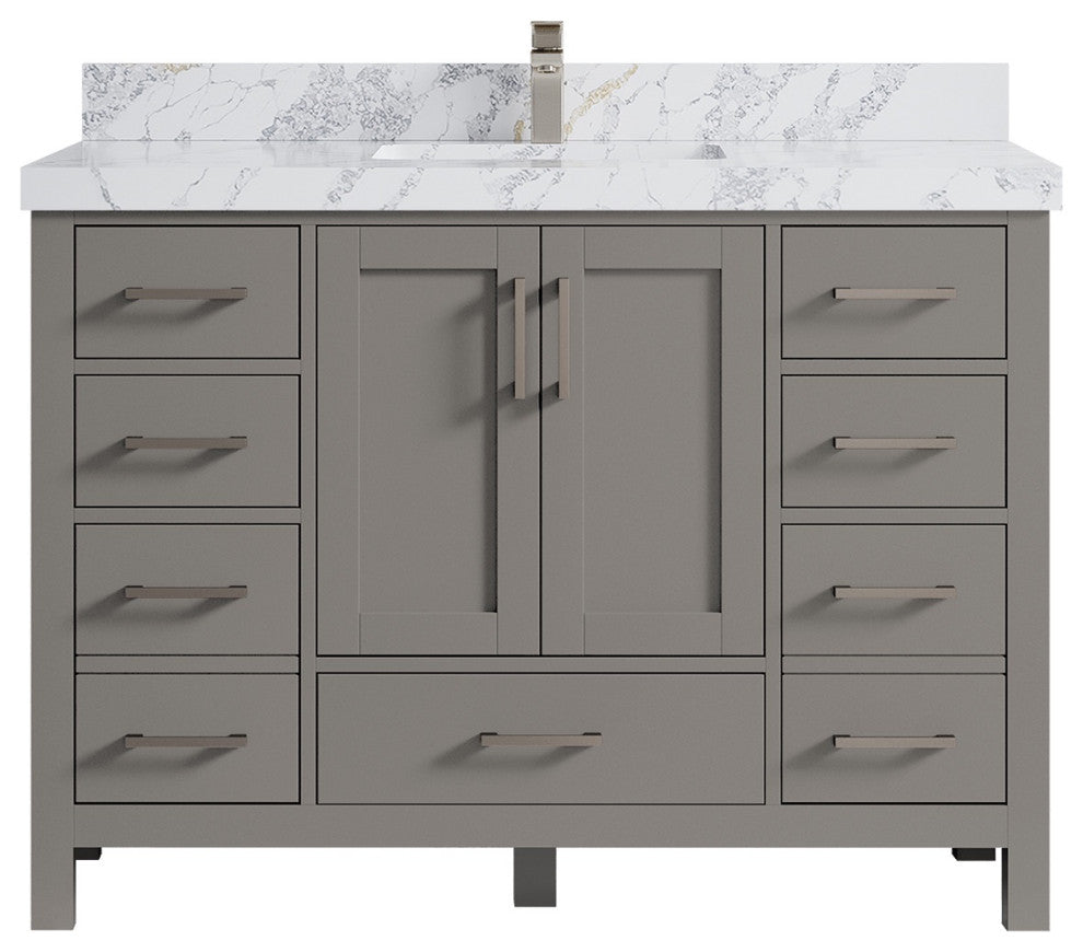 Malibu 48 Single Sink Bath Vanity in Elephant Skin Gray 2" Calacatta Poanazzo