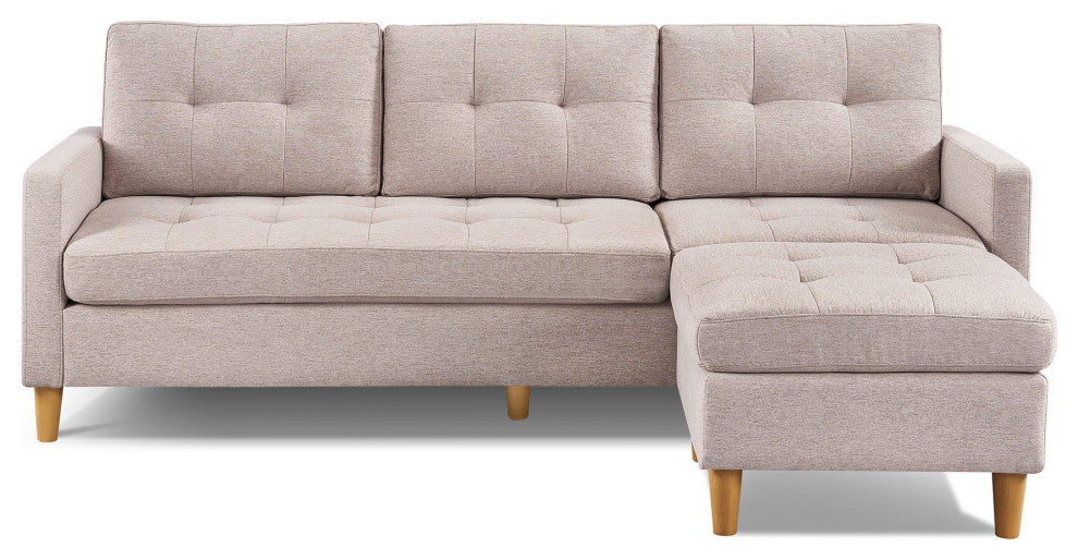 Stagecoach 87" 2-Piece Tufted Reversible Sectional With Ottoman, Beige