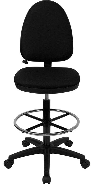 Mid-Back Black Fabric Drafting Chair with Adjustable Lumbar Support