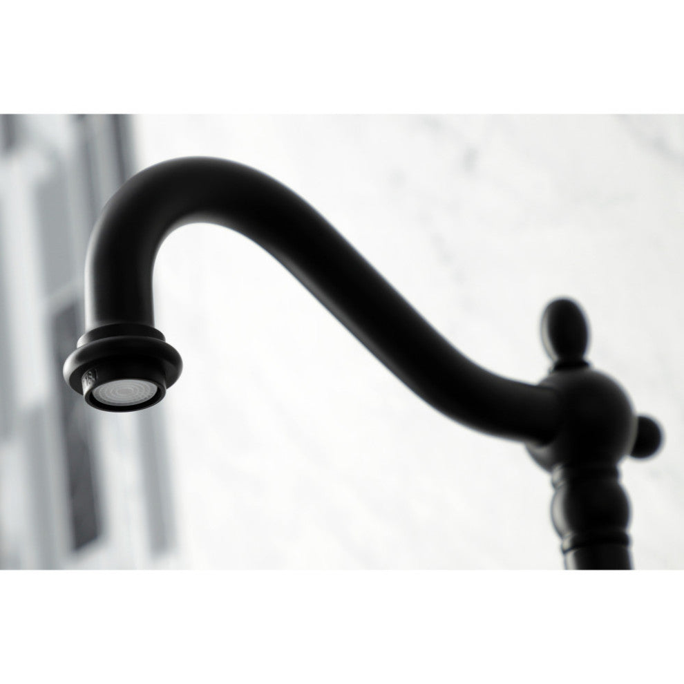 KS126XALBS-P Heritage Wall Mount Bridge Kitchen Faucet with Brass Sprayer, Matte