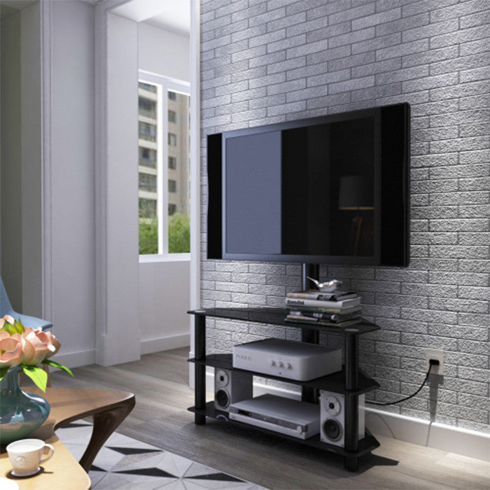 Black Multi-function TV Stand  Adjustable Height  Bracket Swivel 3-Tier