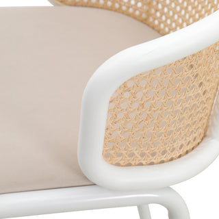 LeisureMod Ervilla Bar Stool With White Coated Steel Frame Set of 2, Beige