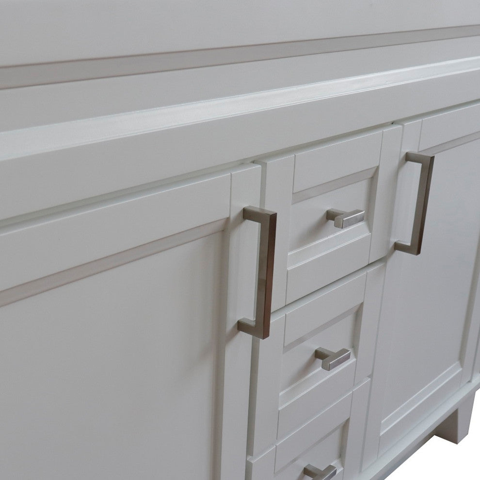 48" Double Sink Vanity, White Finish With Gray Granite And Round Sink
