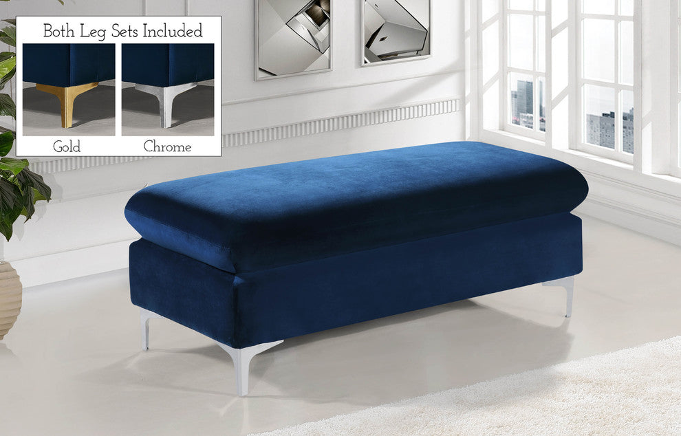 Naomi Velvet Upholstered Ottoman/Bench, Navy
