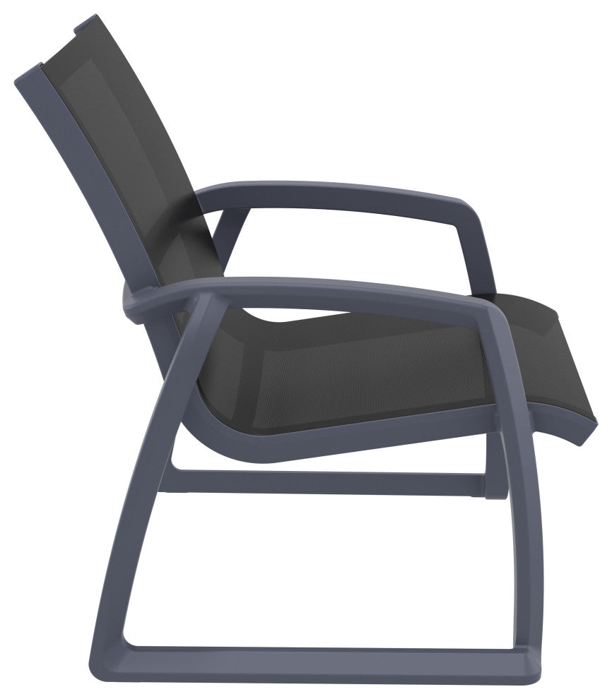 Pacific Club Arm Chair Frame Black Sling Set of 2, Dark Gray-Black