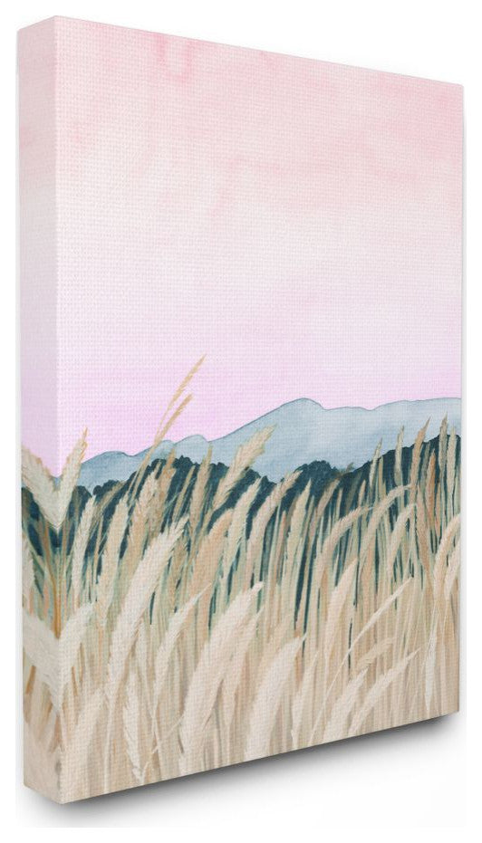 Wheat Field Dawn Green Pink Watercolor Painting, 16"x20"