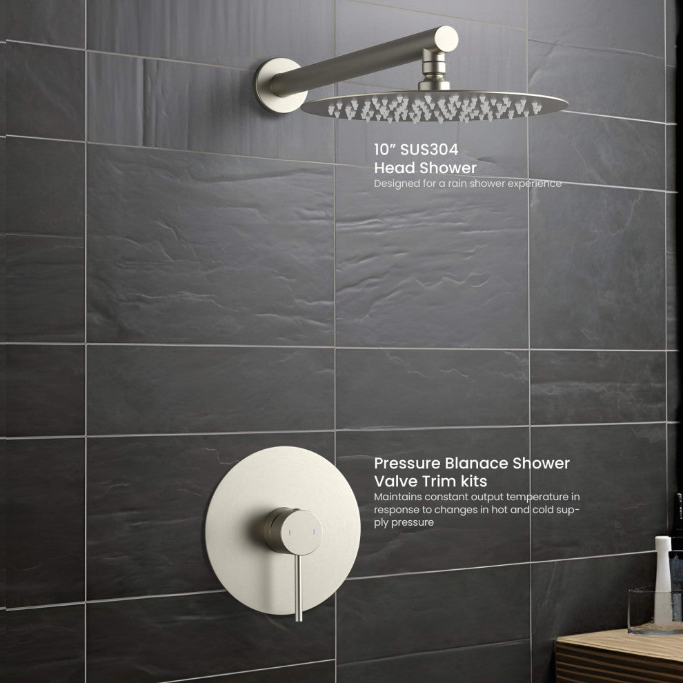 Circular Single Function Shower System, Rough, Valve, Brushed Nickel