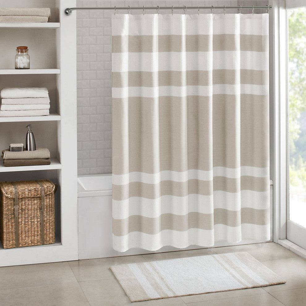 Madison Park Spa Waffle Shower Curtain With 3M Treatment, Taupe