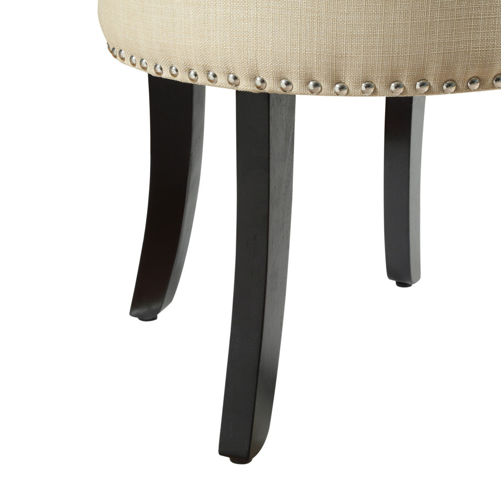 Ludovic Linen Contemporary Nailhead Trim Rolled Back Vanity Stool, Beige