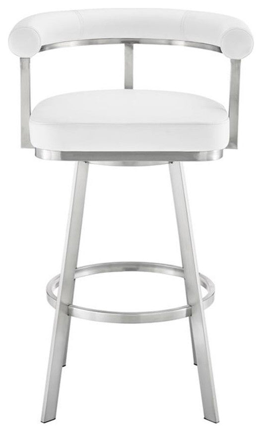 Armen Living Magnolia 26" Stainless Steel & Faux Leather Counter Stool in White
