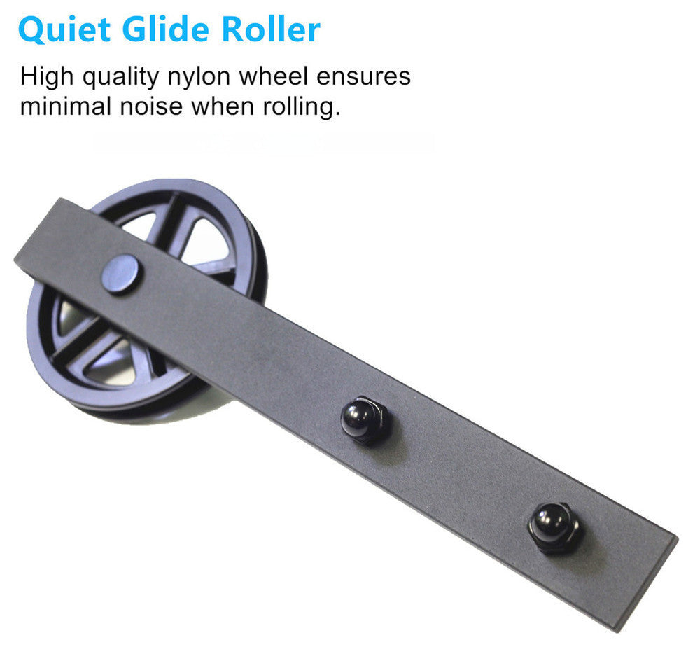 Sliding Barn Door Hardware for Single Door, Black Wheel Design, 12'