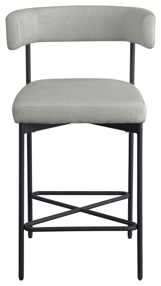 Rivage Durable Linen Textured Fabric Stool (Set of 2), Grey, Matte Black