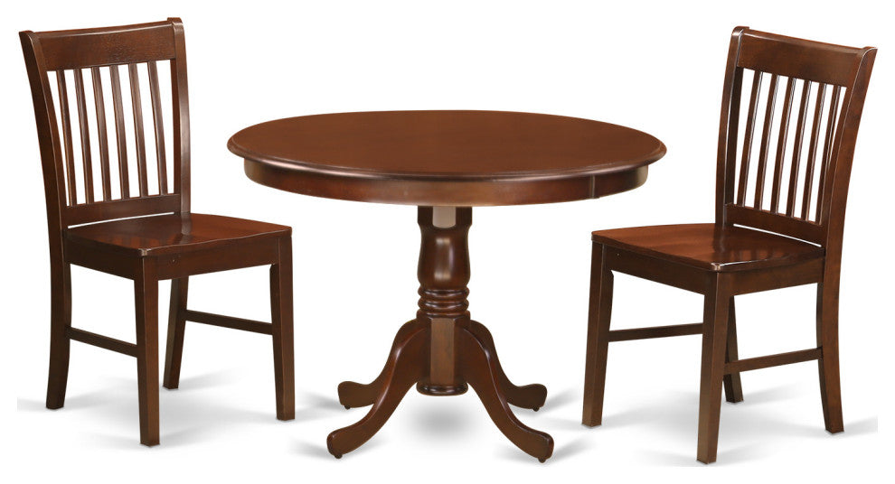 3 Pc Set With A Round Kitchen Table And 2 Wood Dinette Chairs In Mahogany
