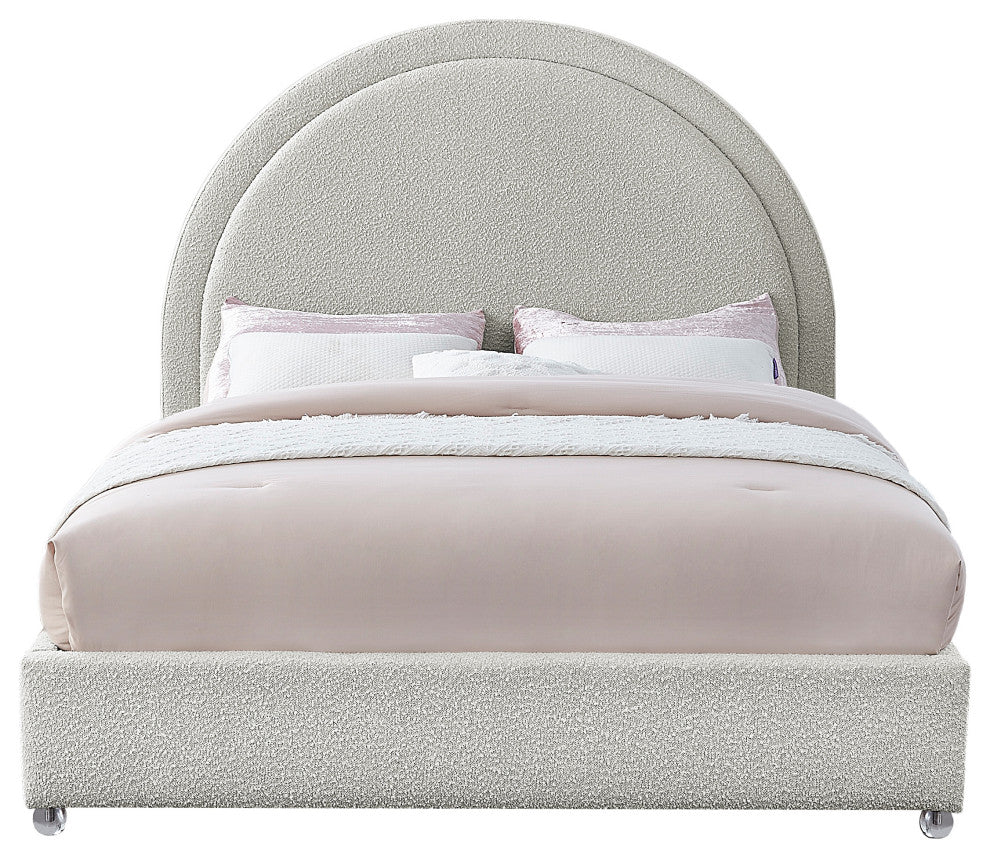 Milo Velvet Upholstered Bed, Cream, Queen