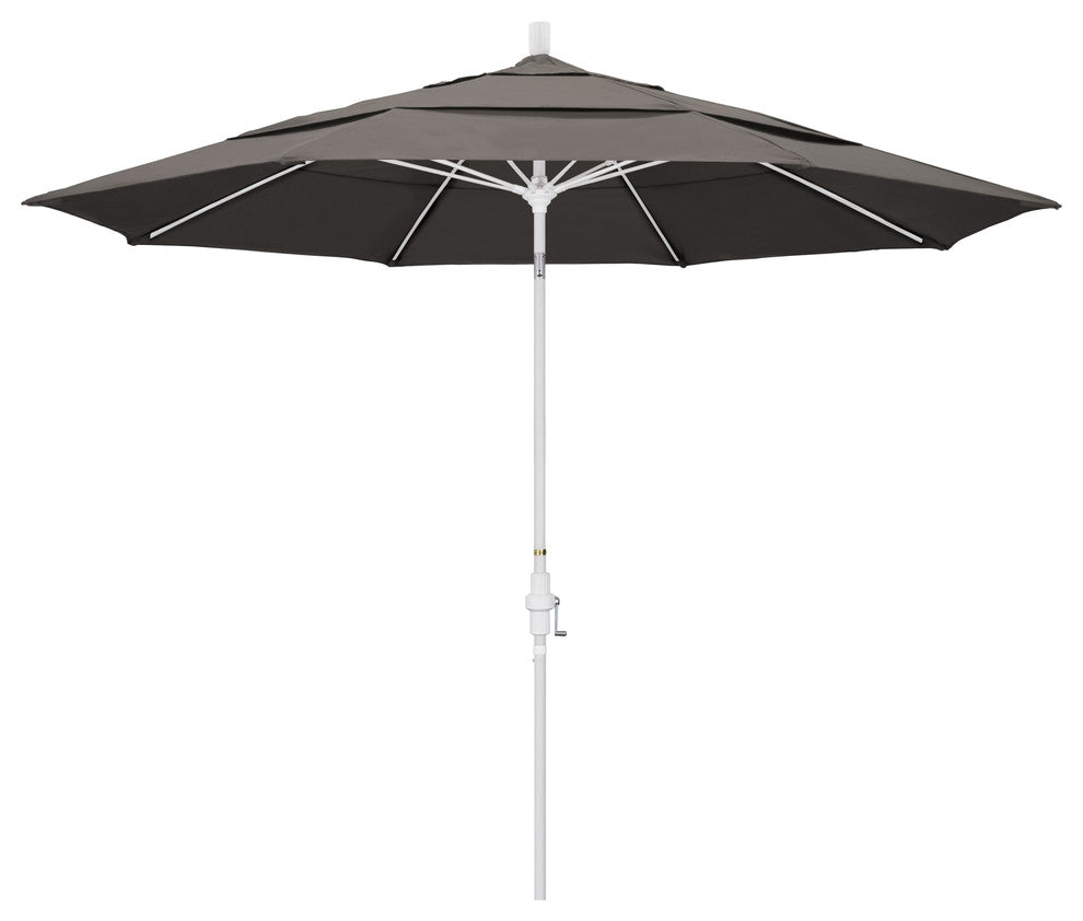 11' Matted White Collar Tilt Lift Fiberglass Rib Aluminum Umbrella, Pacifica, Taupe