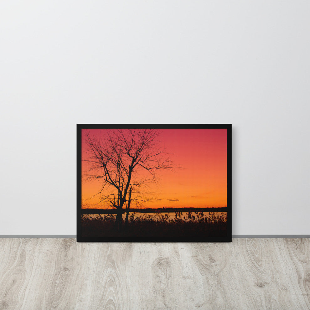 Burning Skies Rural Landscape Framed Photo Paper Wall Art Print, Black, 18" X 24"