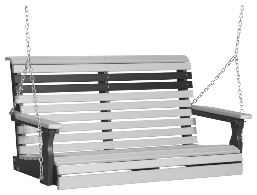 Poly Plain Porch Swing, Dove Gray & Black, 4 Foot
