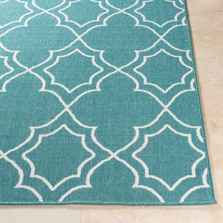 Alfresco Trellis Teal, White Area Rug, 7'3" Square