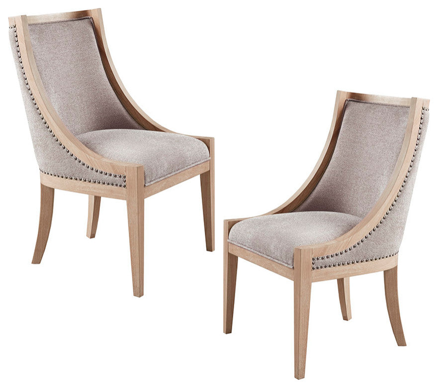 Martha Stewart Farmhouse Curved Dining Chair Wheat Wood Finish, Linen Natural