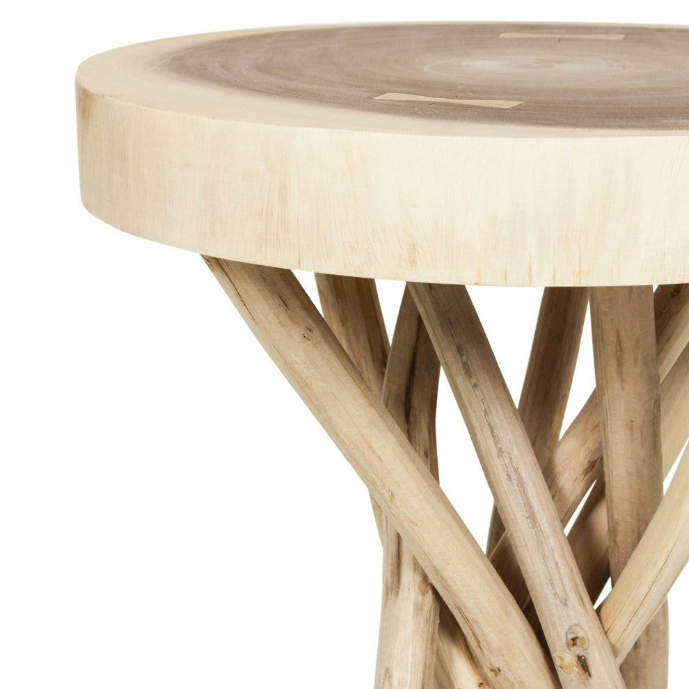 East at Main Kenton Solid Teak Wood Round Accent Table, Brown