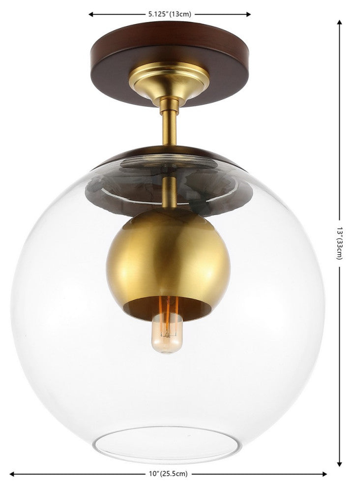 Safavieh Clyenne 10" Flush Mount, Dark Walnut/Brass