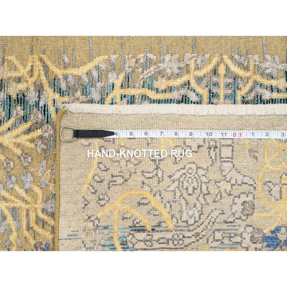 Tan Hand Knotted Transitional Sarouk Silk With Wool XL Runner Rug, 2'6"x18'0"