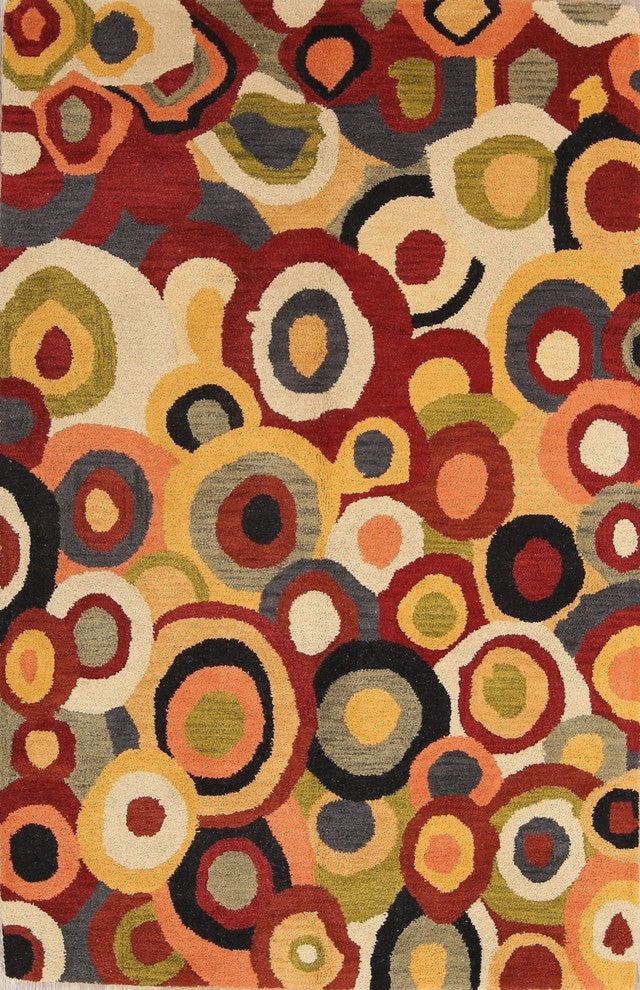 Modern Print Hand Tufted Indian Oushak Oriental Wool Area Rug, 5x8'