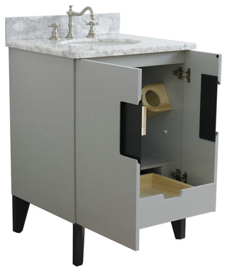 25" Single Sink Vanity, Light Gray Finish With White Carrara Marble