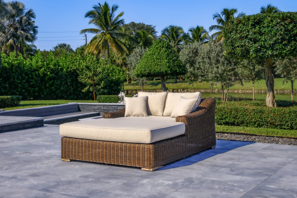 Milo 79x59" Patio Wicker Aluminum Frame Extra Large Double Sun Lounger, Brown