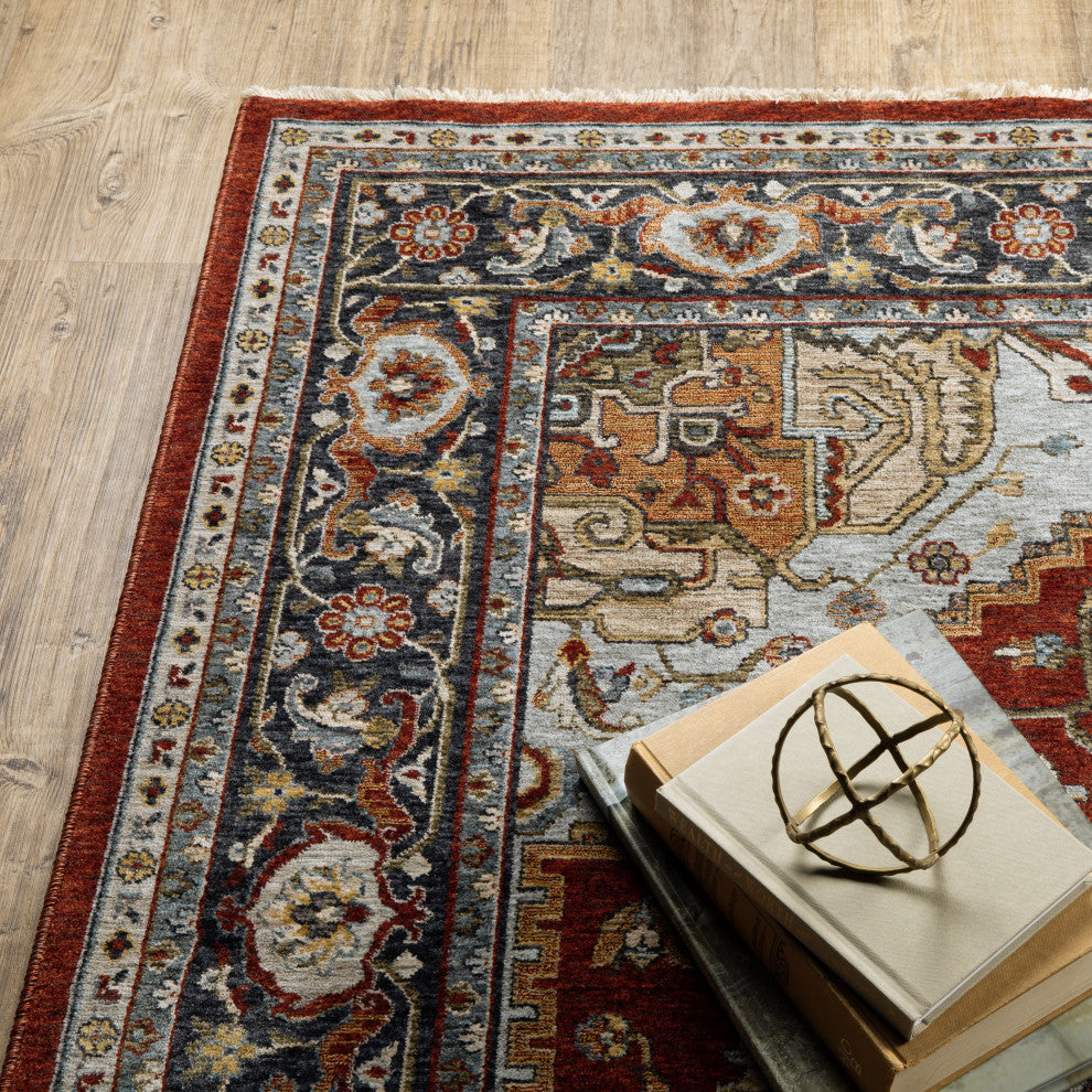 Augustus Center Medallion Indoor Area Rug, Red, 2'3"x7'6"