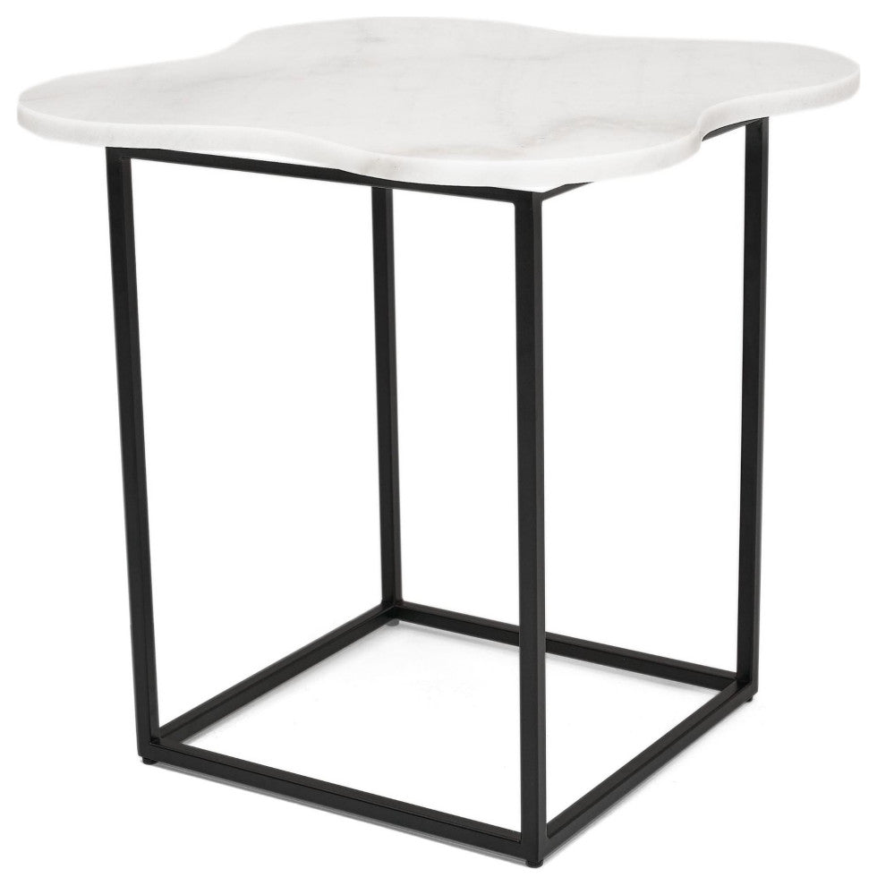 Modrest Aleidy White Marble, Black Metal End Table