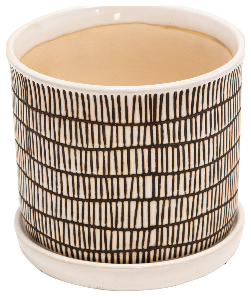 2-Piece Set Ceramic Planter With Saucer Beige