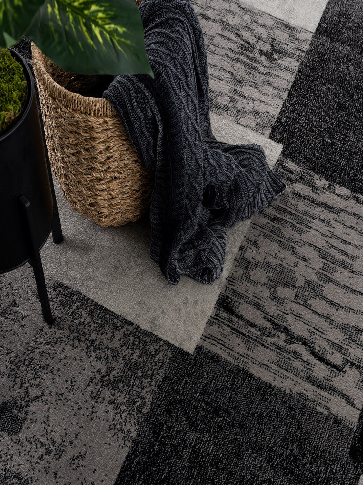 Rug Branch Modern Geometric Checkered Grey Black Runner Rug - 2'x13'