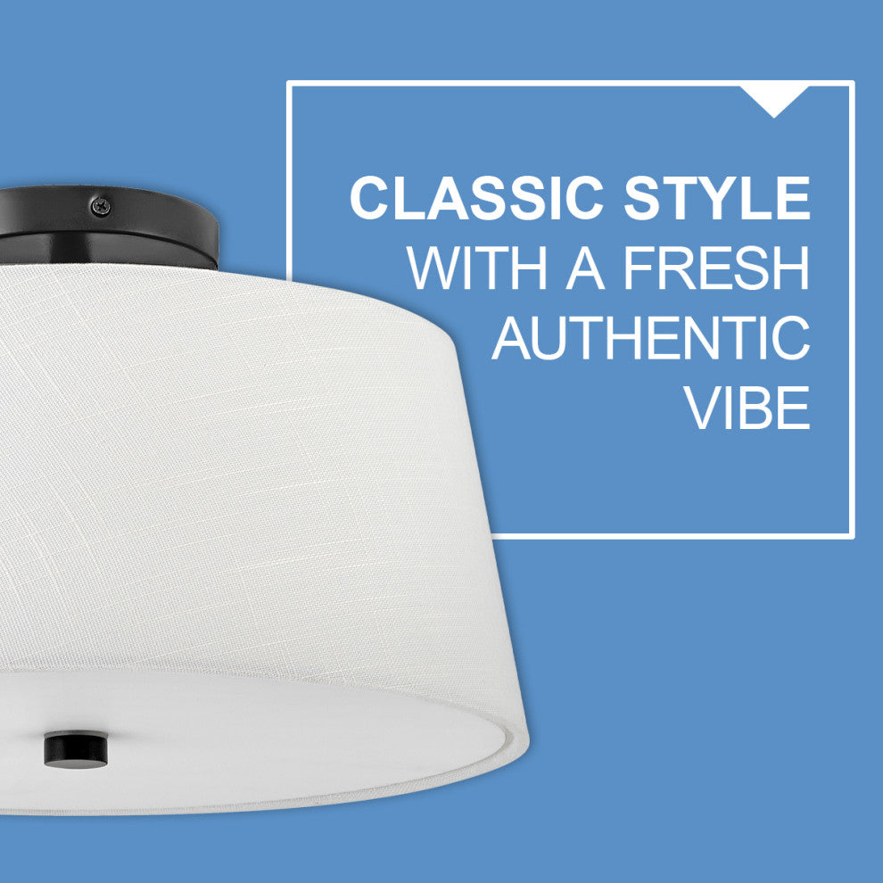 Lark Beale 14" Medium Flush Mount Ceiling Light, Black + White Linen