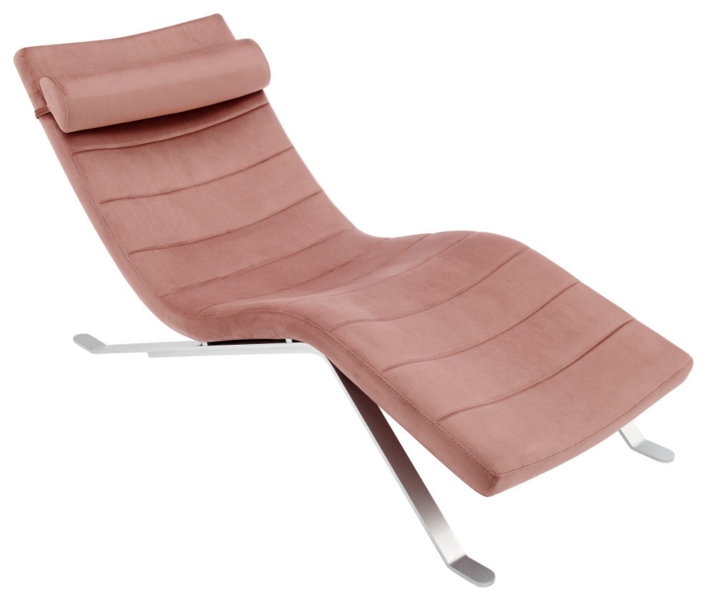 Gilda Lounge Chair, Rose Velvet With Silver Base