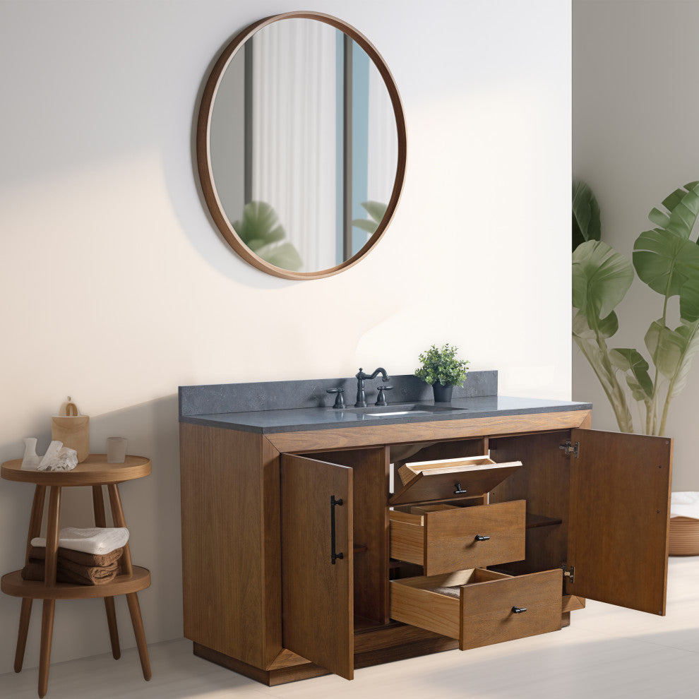 Vanity Art Bathroom Vanity With Sink, Tan, 60" Single, Black Limestone Top