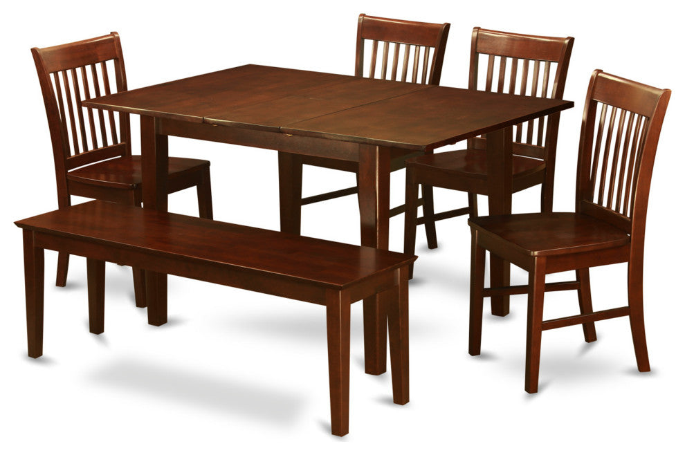 6 Pc Dining Small Table Set - Table With 4 Dining Chairs And Dining Bench