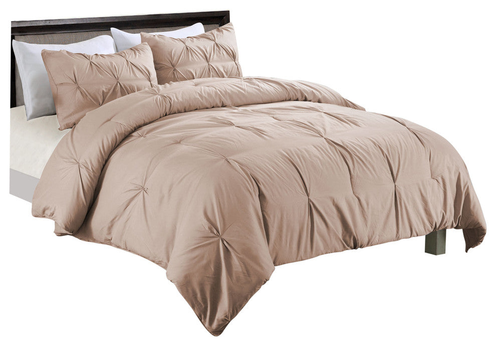 Lotus Home Pintuck Comforter Mini Set, Water/Stain Resistance, King, Taupe