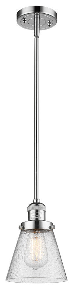 1-Light Small Cone 6" Pendant, Polished Chrome, Glass: Seedy