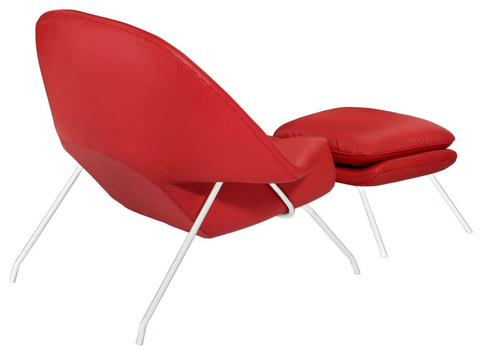 Modern Contemporary Living Room Leather Lounge Chair and Ottoman Red