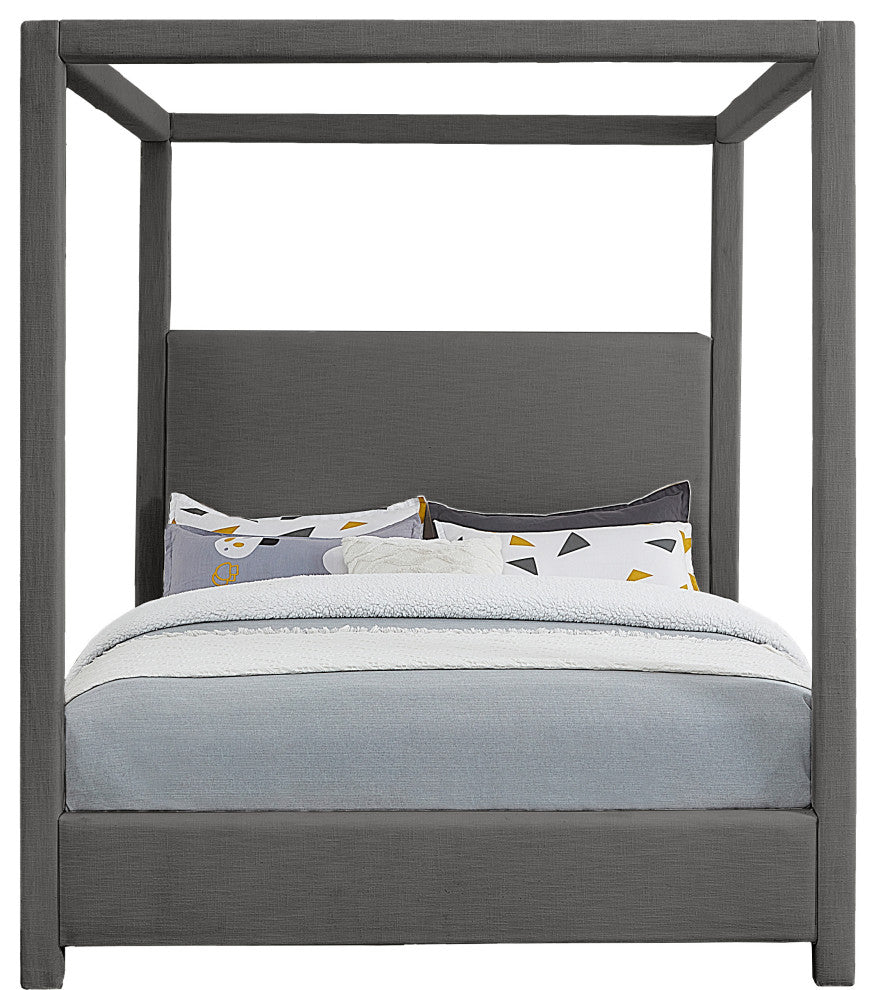 Emerson Upholstered Bed, Gray, King, Linen Textured Fabric