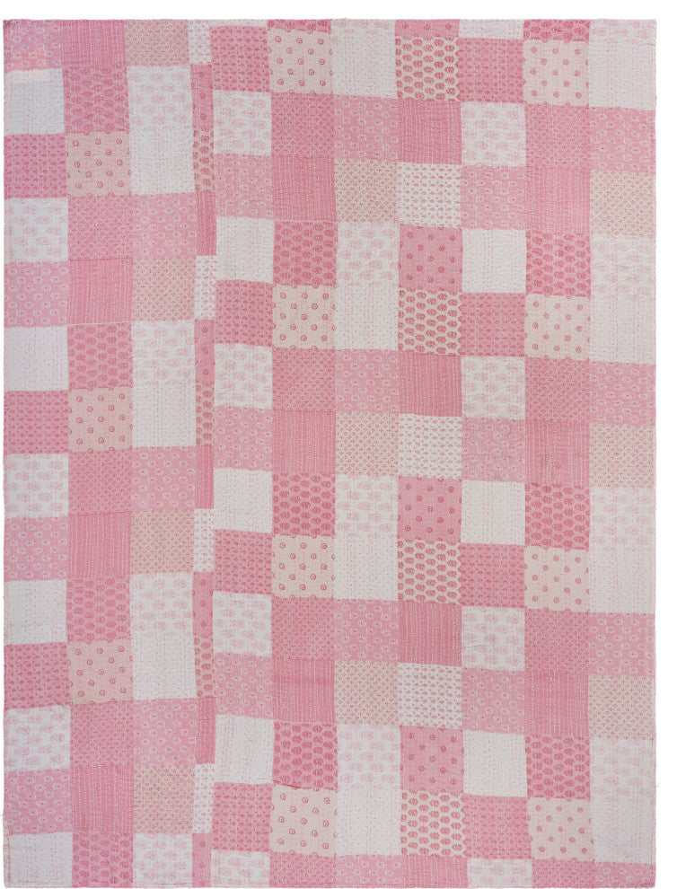 Soft Pink Kantha Coverlet, King 9'2"x8'
