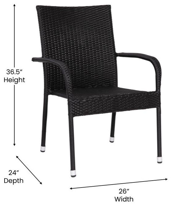Maxim Set of 4 Stackable Indoor/Outdoor Wicker Dining Chairs with Steel Frames,