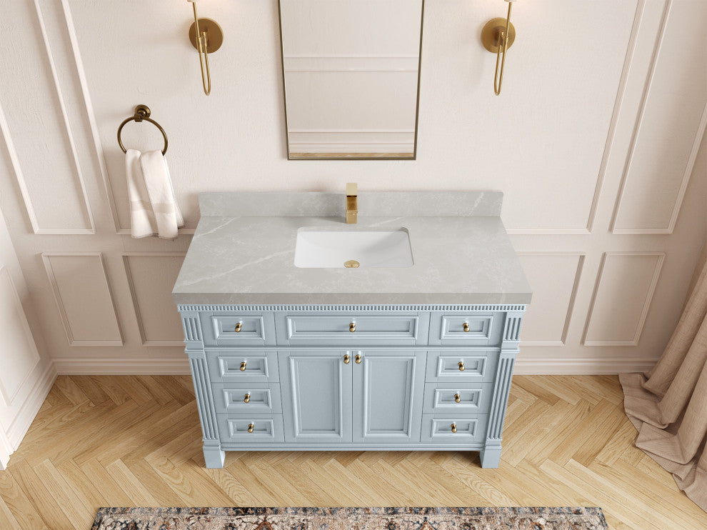 Paris 48" Single Sink Bathroom Vanity, Blue Heather 2" Pearl Gray