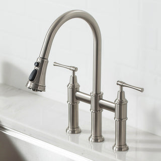 Allyn Traditional 3-Function Bridge Pull-Down Kitchen Faucet Spot Free Stainless